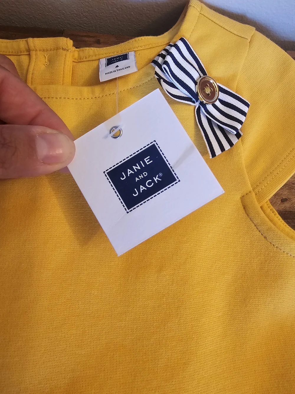 Janie and Jack Sunny Yellow Pleated Dress with Striped Bow Details